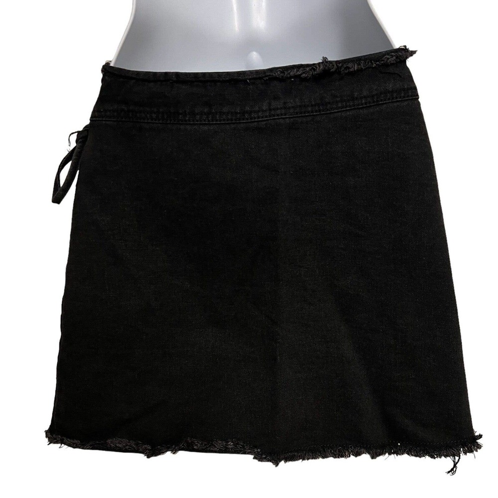 🌵 Cotton On Women's Denim Frayed Wrap Black Boho Mini Skirt - Size 6 - Picture 5 of 7